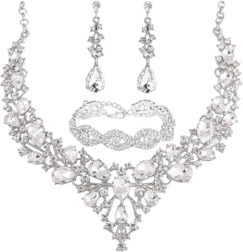 TOEECY TOEECYTropfenform Kristall Schmuckset Halskette Ohrringe Armband Elegant Luxuriös Hochwertig Strasssteine Damenschmuck
