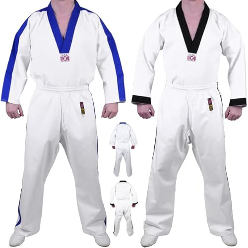 MAR | White Karate Gi, Karate Trousers, V-Neck Student Uniform | Men & Women; Kids & Adult Sizes | Martial Arts Uniform, Black Trims, 8oz Fabric Suit, Kids Karate Suit (6/190)