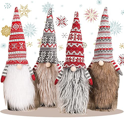 JOYEONDEF 4 delar jul plysch tomtar vinflaska toppskydd, stickad Tomte julflaska skydd tomte vinflaska väskor nyår dekoration, fest bord gåvor