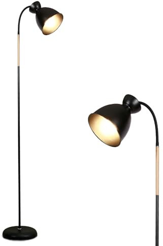 Amdelne Lámpara de Pie de Metal Negro, E27 max. 60W Lampara de Pie LED Vintage, Al.159 cm Lampara de Pie Lectura con Brazo Flexible para Salon, Dormitorio, Estudio, Comedor y Oficina, Sin Bombilla