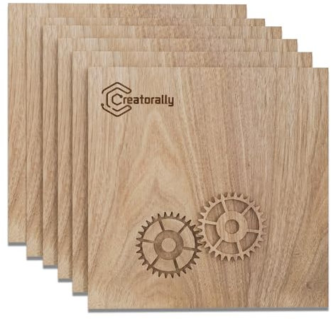 Creatorally Compensato 3mm, Legno Fai Da Te per Laser 30x30 cm, Compensati Noce Nera 6 Pezzi Pannelli Impiallacciatura Legnoso Tavole per Incisione Taglio Artigianato Non Finito Grezzo