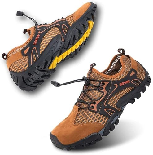 VTASQ Herr Trekking Sneakers Utomhus Sport Sandaler Sommar Fiskare Strand Fritidsskor Vandringsskor Andningsaktiva Snabbtorkande, Brun, 42.5 EU