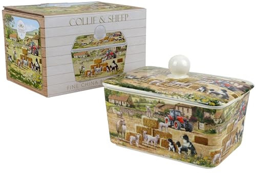 The Leonardo Collection Macneil Studios Collie & Sheep Butter Dish | British Designed for Kitchen Use | Large Butter Dish for All Kitchens | Perfect for Daily Use
