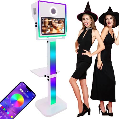 Selfie-Fotokabine (15,6 Zoll Touchscreen) + Fülllicht/Flugkoffer, Dslr-Fotokabine – Mini-Computer, Für Partys, Hochzeiten, Vermietung,White