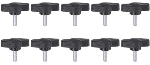 sourcing map 10pcs Tee Wing Knobs Thumb Screws M4 x 12mm Standard Male Thread Plastic T/Z Knobs Adjustable Handles Hand Clamping Thumbscrew, Black