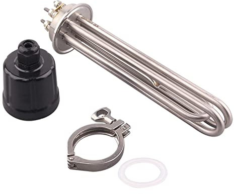 DHVIJA 220V Heating Element 2 Tri Clamp 64mm Immersion Water Heater 3KW With Probe Tube joyous(With clamp,Stainless Steel Cap)
