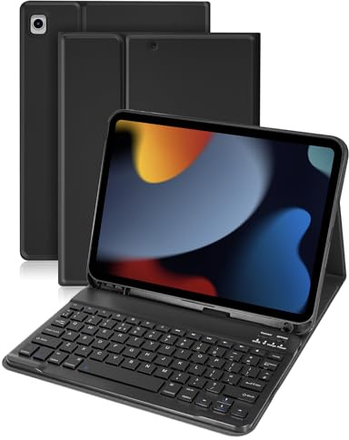 Nsyee Bluetooth Keyboard Case for iPad 9th/8th/7th, Air 3&Pro 10.5 | UK Layout Detachable Keyboard Folio Cover with Pen Slot for 10.2 iPad 9th/8th/7th, Air 3 2019, 10.5 Pro 2017, Slim&Portable