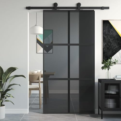 IKAYAA Porta Scorrevole Vetro Porte Scorrevoli da Interno Vetro Porte Interne Moderne in Vetro Trasparente ESG Alluminio-Nero-102.5 x 205 cm