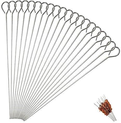 30 brochetas de metal para barbacoa, acero inoxidable de 20 cm, pinchos de grado alimenticio, para parrilla, adecuados para carne, alimentos para barbacoa, pinchos reutilizables para freidora de aire