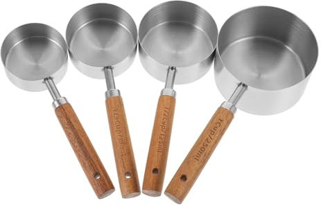 Gatuida Edelstahl Messbecher Set Mit Akazienholzgriff Robust Und Platzsparend Präzise Messlöffel Für Backen Und Kochen Kratzfeste Oberfläche Für Kaffee Küche Restaurant