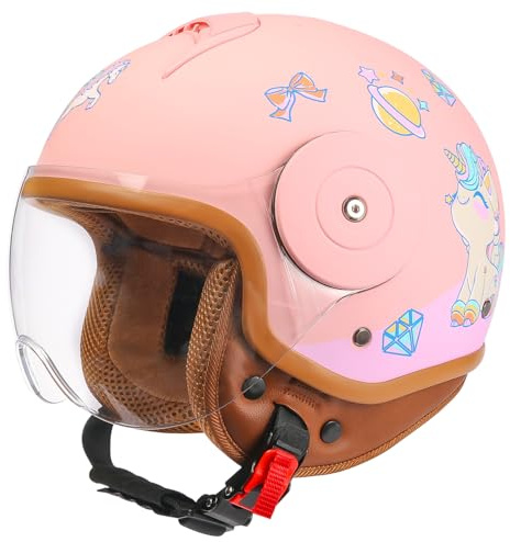 Kids 3/4 Open Face Motorcycle Helmets for 4-15 Years Old, Youth Child Dirt Bike ATV Helmets, Lightweight Vintage Half Helmet for Electric Scooter Moped Go Kart 4 Wheeler, DOT Approved