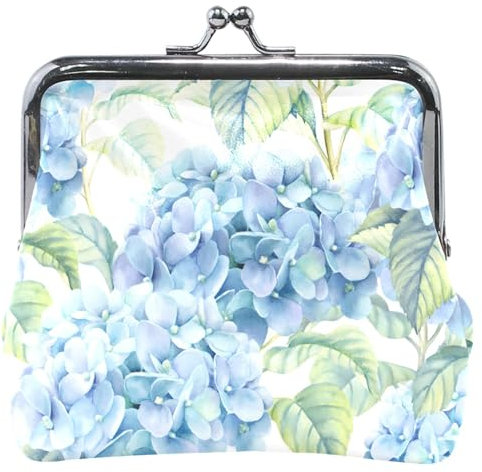 Personalized Blue Floral Hydrangea Wallet for Men Women Small Kiss Clasp Leather Buckle for Girls, Blue Floral Hydrangea, ONE ALLA, Blue Floral Hydrangea, ONE SIZE, Blue Floral Hydrangea, UNITALLA