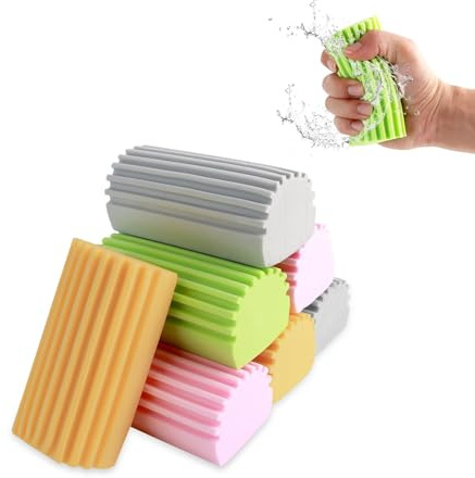 Spugne per La Polvere Riutilizzabili, 8 Pezzi Spugne Magiche per la Pulizia Della Polvere con 4 Colori, Spugna Antipolvere Super Assorbente per Sfiati, Specchi, Vetro