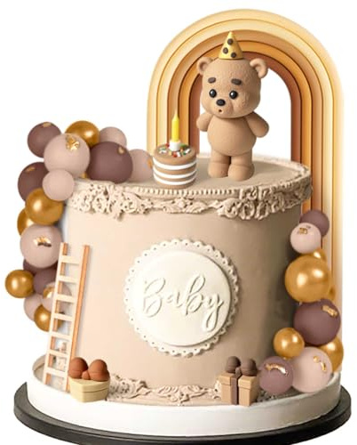 fiesta divertida oso de peluche decoración tarta bautizo niño pastel | fiesta divertida oso de peluche decoración tarta bautizo niño pastel decorativo niña un año marrón adorno cumpleaños