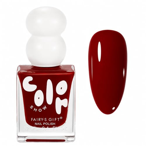 Red Nail Polish - Red Nail Varnish - Quick Dry & Long Lasting Breathable Cherry Nail Polish - Glossy Water Based Burgundy Nail Varnish - No Need Cure Chip Resistant for Women DIY Manicure