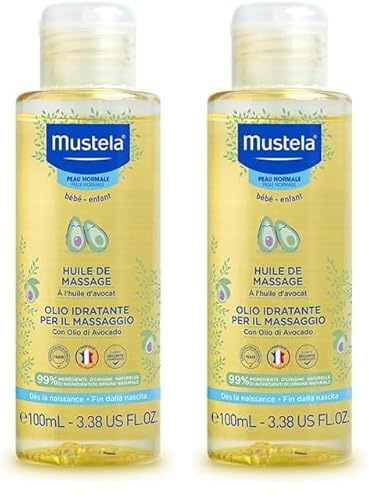 Mustela Babyöl mit Avocado, Granatapfel & Sonnenblume – Feuchtigkeitspflege für Babys, Kinder & Familie – 99% natürliche Inhaltsstoffe, macht die Haut weich (100 ml) (Packung mit 2)
