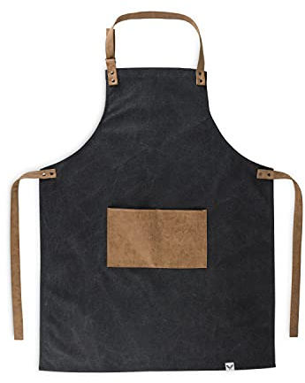 Foster & Rye Cooking Apron for Men with Adjustable Faux Leather Strap, Grilling Apron with Pocket for Football Game Fans, Family BBQ Gatherings, Camping Trips, Tailgate, Outdoor Party