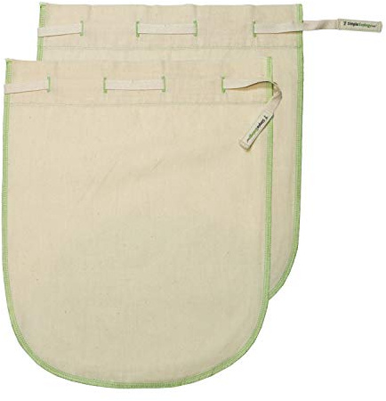 Simple Ecology Organic Cotton Fine Mesh Muslin Straining Bags – Reusable, 100% Natural, Microplastics-Free Nut Milk Filters (Large 2 Pack) for Almond Milk, Cold Brew & Juice