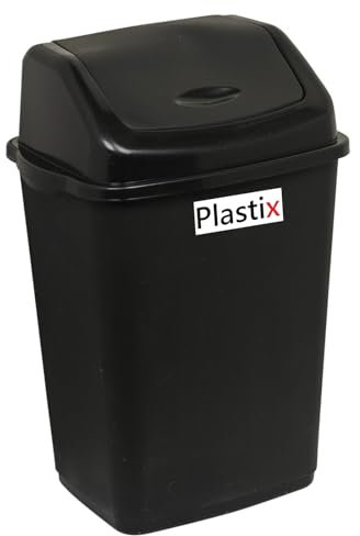 Plastix High Grade Plastic Black Swing Flip Top Waste Rubbish Kitchen Bin Dustbin (50L 50 Litre Extra Large)