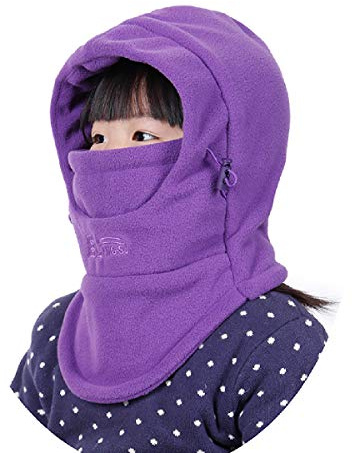 Azarxis Kids Balaclava Fleece Hat Thermal Full Face Cover Cap Winter Warm Neck Warmer Hood Windproof Adjustable for Boys Girls Skiing Snowboarding Skating Cycling Hiking Outdoor (Purple)