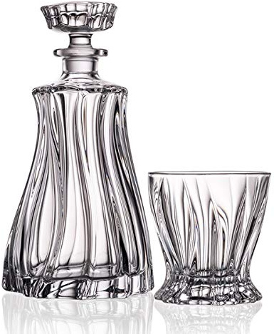 Bohemian Crystal AU52116, Crystal Whiskey Decanter & Glasses, Elegant Bourbon Carafe w/ 2 Tumblers, Whiskey Set