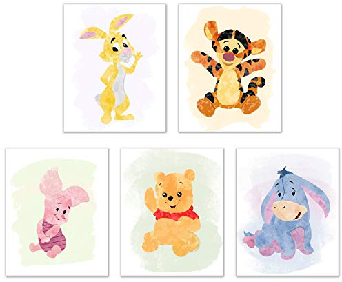 BigWig Prints Winnie Puuh Aquarell-Kunstdrucke für Kinderzimmer, 5 Fotos, 20,3 x 25,4 cm, Ferkel, Tigger, I-Aah, Kaninchen, Kinder-Wanddekoration
