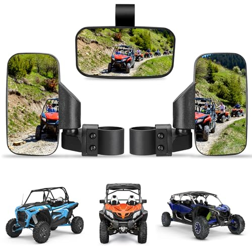 KEMIMOTO UTV Side Mirrors And Center Mirror with 1.6 to 2 Roll Bar Cage, Adjustable Rear View Side Mirrors Compatible with Polaris RZR, Zforce, Commander Maverick X3, Viking, Rhino, Teryx