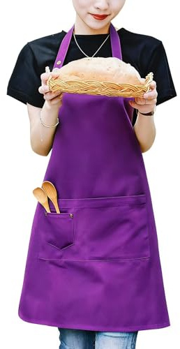 MORNITE Apron Women for Artist Painting Ceramics Baking Cooking Cafe, Art Craft Smock Apron with Pockets for Women, Purple