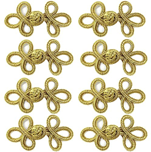 HRASY 10 Paar Chinesische Knoten Froschknöpfe Verschluss Nähverschlüsse zum Nähen von Pullovern, Umhängen, Mänteln, Schals, Strickjacken und Kostümen, Gold
