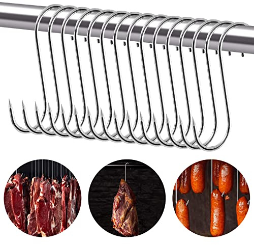 Pack of 15 Meat Hooks, Fish Hooks, 3 x 15 cm Butcher Hooks, Kitchen Hooks, Meat Hooks, Stainless Steel, High-Quality Smoking Hooks, Robust and Durable S-Hooks for Purposes Meat Smoking Meat Processing