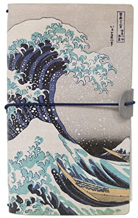 Grupo Erik: Taccuino da viaggio The Great Wave of Kanagawa | Hokusai Collection: Taccuino pelle sintentica con 2 quaderni, porta tessere e tasca espandibile, 19,6x12cm, ideale come diario di viaggio