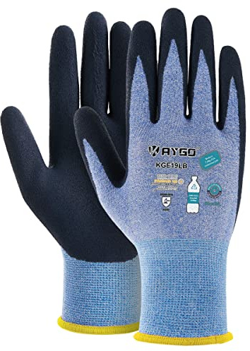 KAYGO gants de travail enduits de latex pour femmes respirant, 3 paires de gants de jardinage en polyester recyclé, gants de patio respectueux de l'environnement, KGE19L (Bleu, L, taille 9)