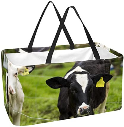Cesta de la compra rectangular Cestas de lavandería Cajas de almacenamiento de tela Becerro Joven Vacas lecheras Verde Pasturo