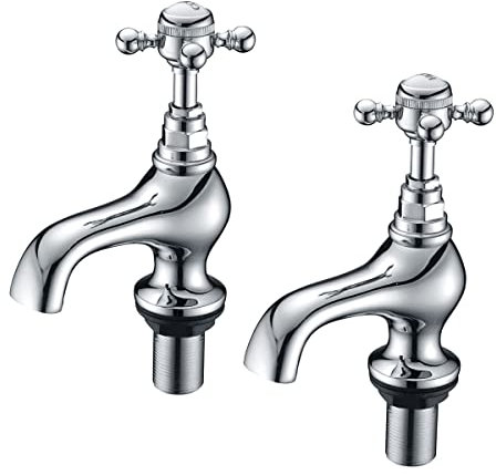Hilton Chrome Traditional Bath Filler Taps with Cross Head Style Handles, Pair of Bathtub Taps.