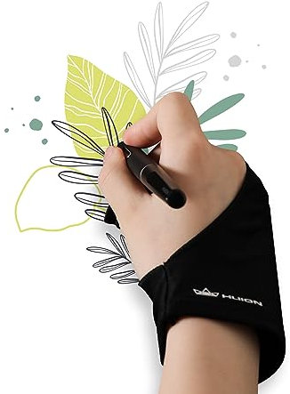 HUION Palm Rejection Artist Glove for Graphics Tablet, Paper Sketch and Drawing Light Box, Elastic Lycra Two Finger Art Gloves, for Right Hand and Left Hand