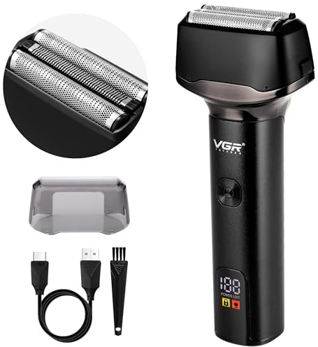 VGR Rasoir électrique pour homme – Rasoir en aluminium pour homme avec tondeuse pop-up sans fil – IPX5 étanche et lavable – Machine de rasage humide et sec pour le visage, la barbe, les cheveux ou la