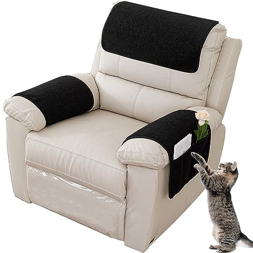 NNSMUN Sesselschoner Sesselauflage Relax mit Armlehnen und Taschen Sessel Überwurf warm und weich Lamm Samt Ruhesessel Bezug Für Kinder Pets (Schwarz,1 Sitzer (3 StüCk))