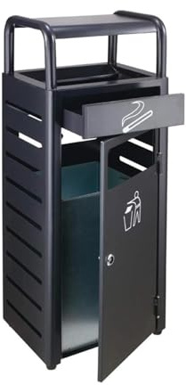 Poubelle en acier inoxydable extérieure avec cendrier et poubelle à baril intérieur - Poubelle verticale d'ascenseur de hall d'hôtel - Disponible pour hôtel jardin extérieur (Noir, Taille unique)