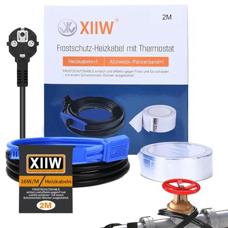 2M Frostschutz Heizkabel mit Thermostat, 230V Heizleitung Rohrbegleitheizung 16W/M für Wasserleitung, Wasserdicht Begleitheizung Heizkabel für Rohrleitungen