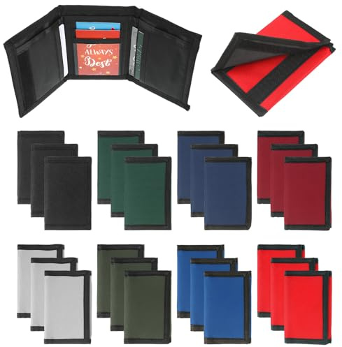 Aliceset 24 Pcs Kid Wallets Bulk Trifold Nylon Wallets for Men with Sticker Kids Canvas Purse for Boys Girls Children Bulk Gifts for Sports Birthday Gift (Classic)