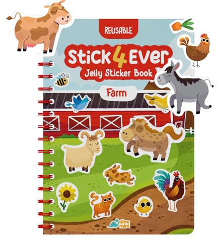 Stick4Ever Jelly Sticker Book® - for Kids - Waterproof, Easy to Clean Reusable Sticker Book for Toddlers- Reusable Road Trip Activities for Kids - Stocking Stuffers for Toddlers (Farm)