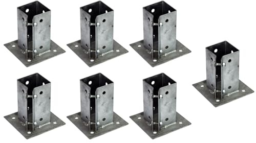 7 x Fence Post Holder 75mm posts Support Bolt Down Shoe Anchor Clamp Grip Galvanised for 75mm x 75mm posts (3) Eliza Tinsley Swiftpost, Pack of 7