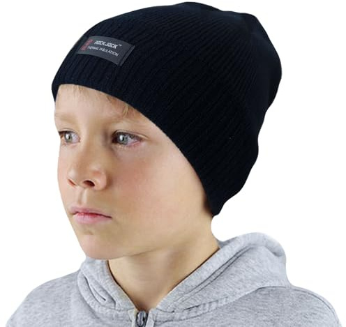 HiFEN® Barnmössa hatt värmeisolering varm hatt med fleecefoder för skola, sport, promenader (en storlek), Svart, one size