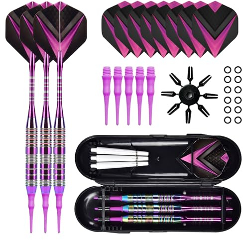 GUAHKUN Dartpfeile mit Kunststoffspitze für Elektronische Dartscheibe, Profi Soft Dartpfeile Set, 21g Softdarts, Sehr Stabil und Flexibel, Tolles Gefühl (Lila)