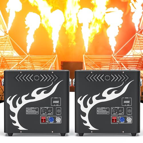 Flammenwerfer, 300W Triple Head Flammenprojektor mit Impulszünder, DMX Controller, Dj Jet Flame Machine für Konzerte, Partys, Halloween, Weihnachten, Sportevents 2PC