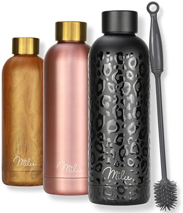 Milu Thermosflasche 500ml Isolierte Edelstahl Thermo Trinkflasche Thermoskanne Auslaufsichere Isolierflasche doppelwandig - Kohlensäure geeignet – inkl. Reinigungsbürste (Black-Leopard, 500ml)