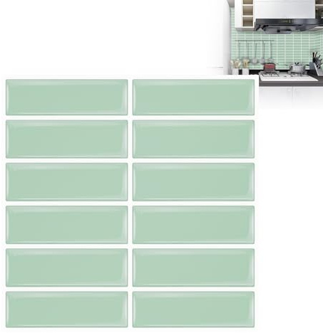 XMTECH 10 Stück 3D Fliesenaufkleber 30 * 30 cm,Badezimmer Fliesenfolie Grün-Rechteck Fliesensticker für Bad Küche, Selbstklebend Wandfliesen Dekor, PVC Metro Fliesen Selbstklebend Fliesendekor