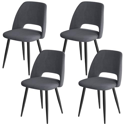 ANVOFONG 4er Set Esszimmerstühle aus Cord,Stuhlbeine aus Metall,Schwarz | Tragkraft 150 kg,Gepolsterter Stuhl mit durchbrochenem Design,Moderne Restaurantstühle, Küchenstühle, Wohnzimmerstühle