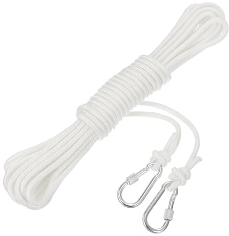 QUARKZMAN Corda Polipropilene con Gancio 6mm, 10m Raggi Galleggiante Nylon Corda Intrecciata da Arrampicata Paracord per Ancora Barca da Vita Piscina Marina, Bianco