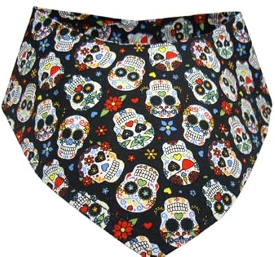 Hundehalstuch mit Klettverschluss bunte skulls/Totenköpfe 35-40 cm Halsumfang